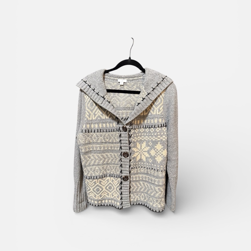 J. Jill Gray and Cream Patterned Cardigan